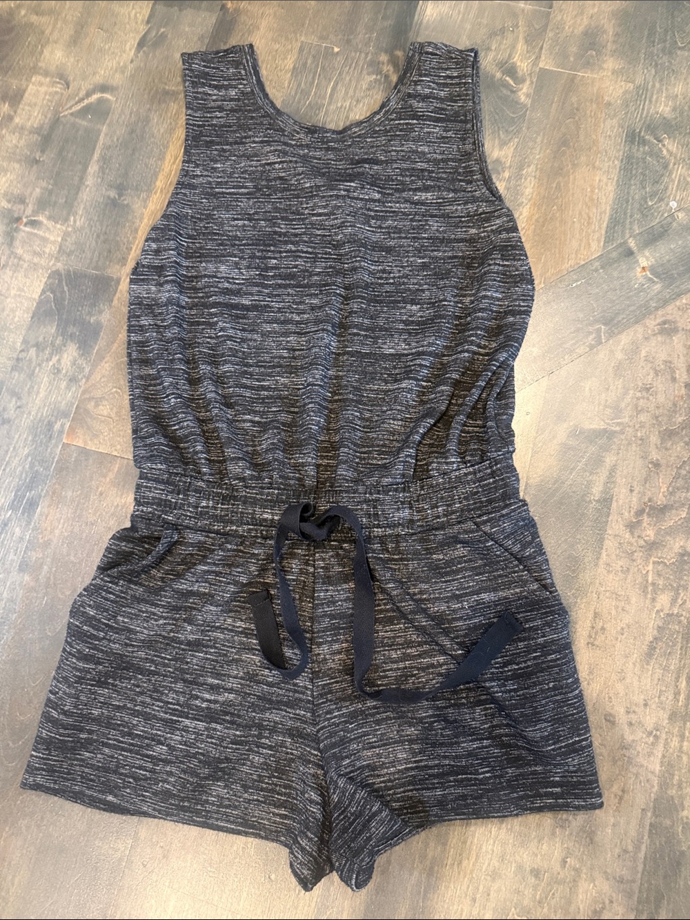RD Style Black Heather Knit Sleeveless Shorts Bodysuit